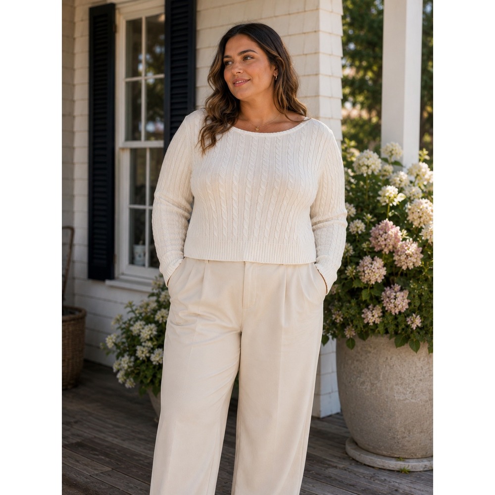 Lauren Ralph Lauren Cable Knit Sweater Womens XXL White Cotton Preppy Coastal